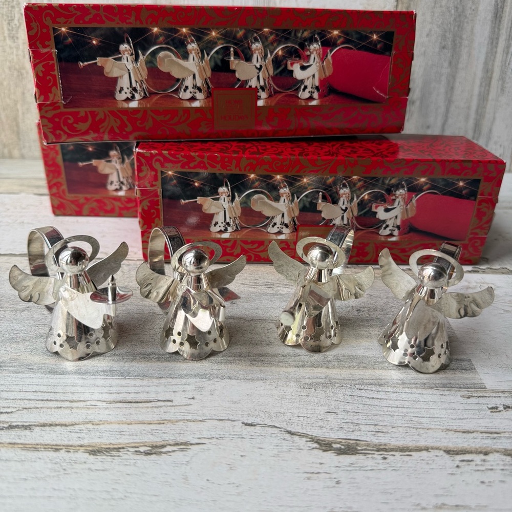 Vintage Silverplate Napkin Rings Angels Playing Instruments Holiday Table Decor